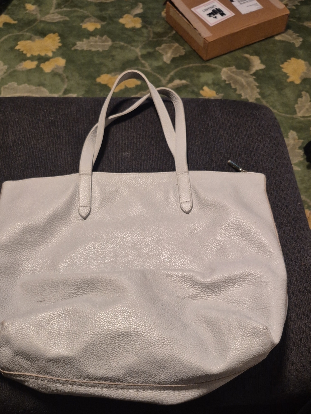 Minimalist White Pebbled Leather Tote Bag